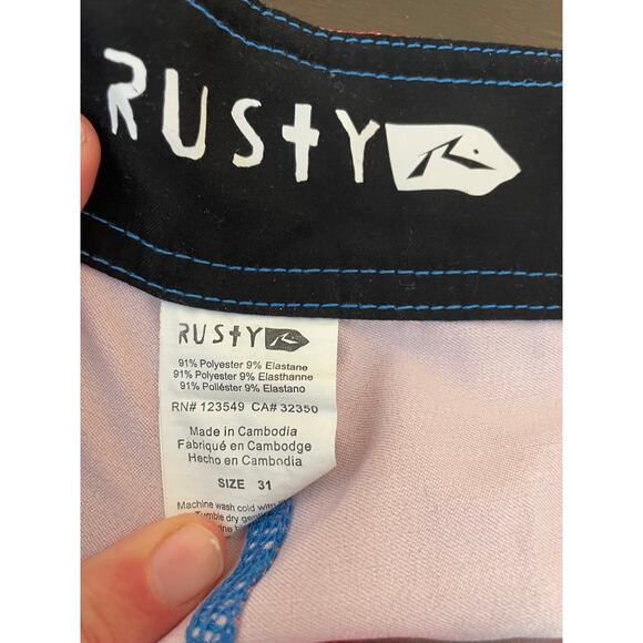 Rusty Red White & Blue Striped Board Shorts - Size 31 - Picture 9 of 9